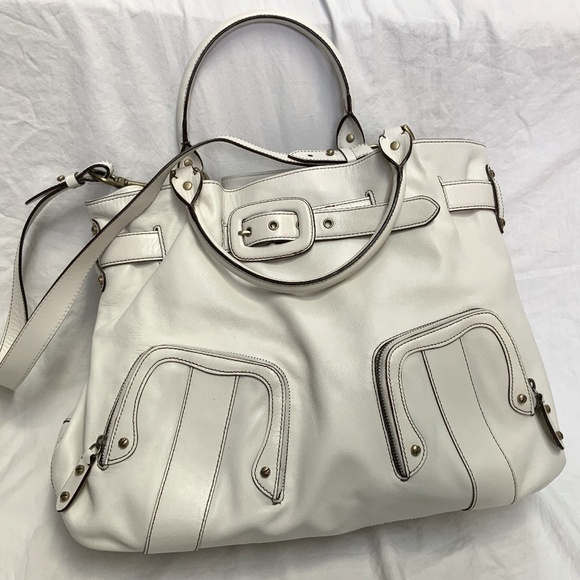 Cole Haan Oversized Leather Shoulder Bag in Winter White - Picture 1 of 13